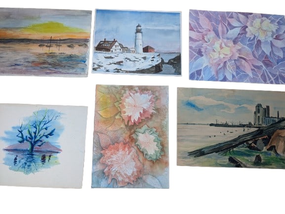 Assorted Watercolors: Assorted Watercolors, watercolor on paper.In-house shipping is available for smaller items. Shipping is available for larger and other fragile items through Pac Mail, which is a local shipping