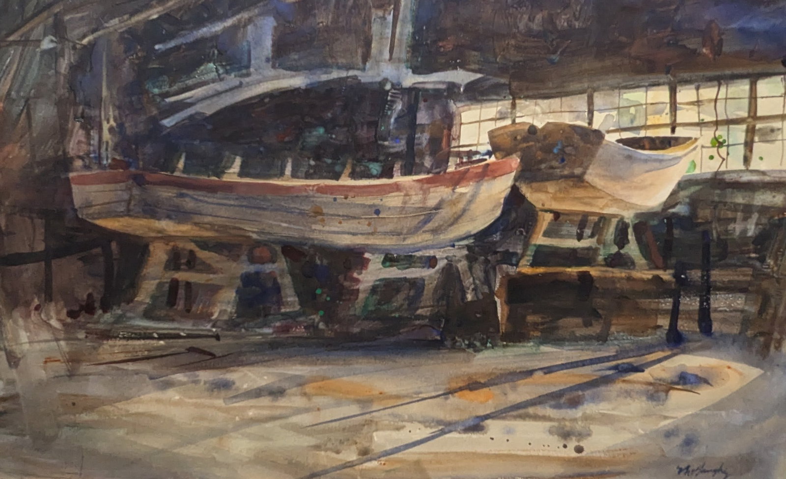 Clay McGaughy, Boathouse: Clay McGaughy, Boathouse, watercolor. Sight: 14.25" x 22.25" Frame: 23.25" x 31.75" Franklin Clay McGaughy, Jr. (1931 - 2021) was active/lived in Texas. Franklin McGaughy Jr is known for Rural