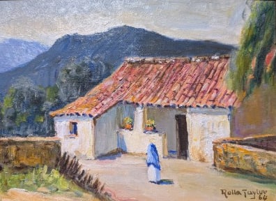 Rolla "Sims" Taylor, "Taxco, Mexico": Rolla "Sims" Taylor, "Taxco, Mexico", oil on canvas. Sight: 9" x 11.25" Frame: 11.5" x 14.25" In-house shipping is available for smaller items. Shipping is available for larger and other fragile