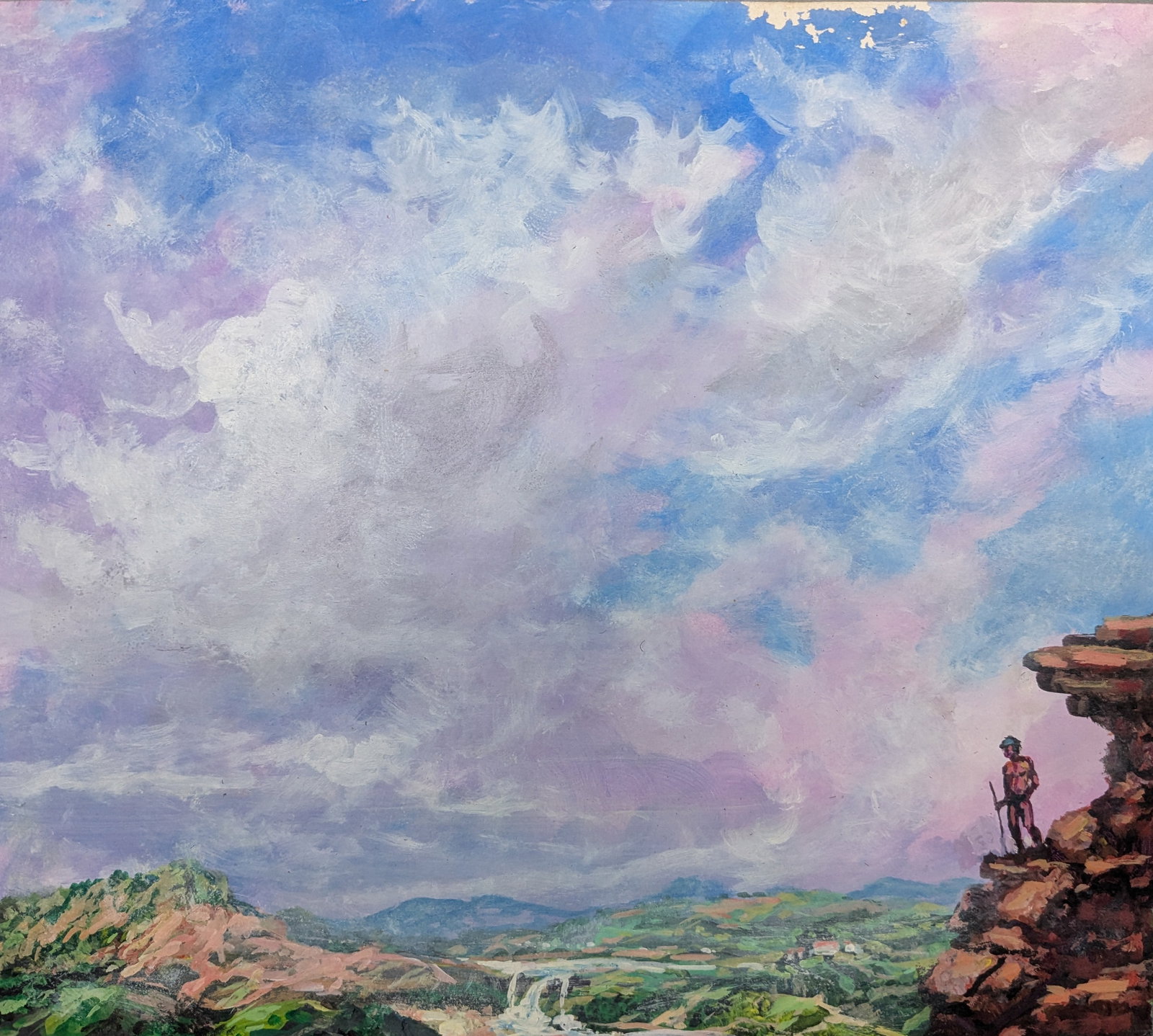 Simon Michael, Oil on Board, " Caribean Landscape": Simon Michael, Oil on Board, " Caribean Landscape", Acrylic on board. 12.75" x 14.75" x 0.1" Late 20th century acrylic on mat board painting by Simon Michael (1906-2002) Texas. Signed on verso.