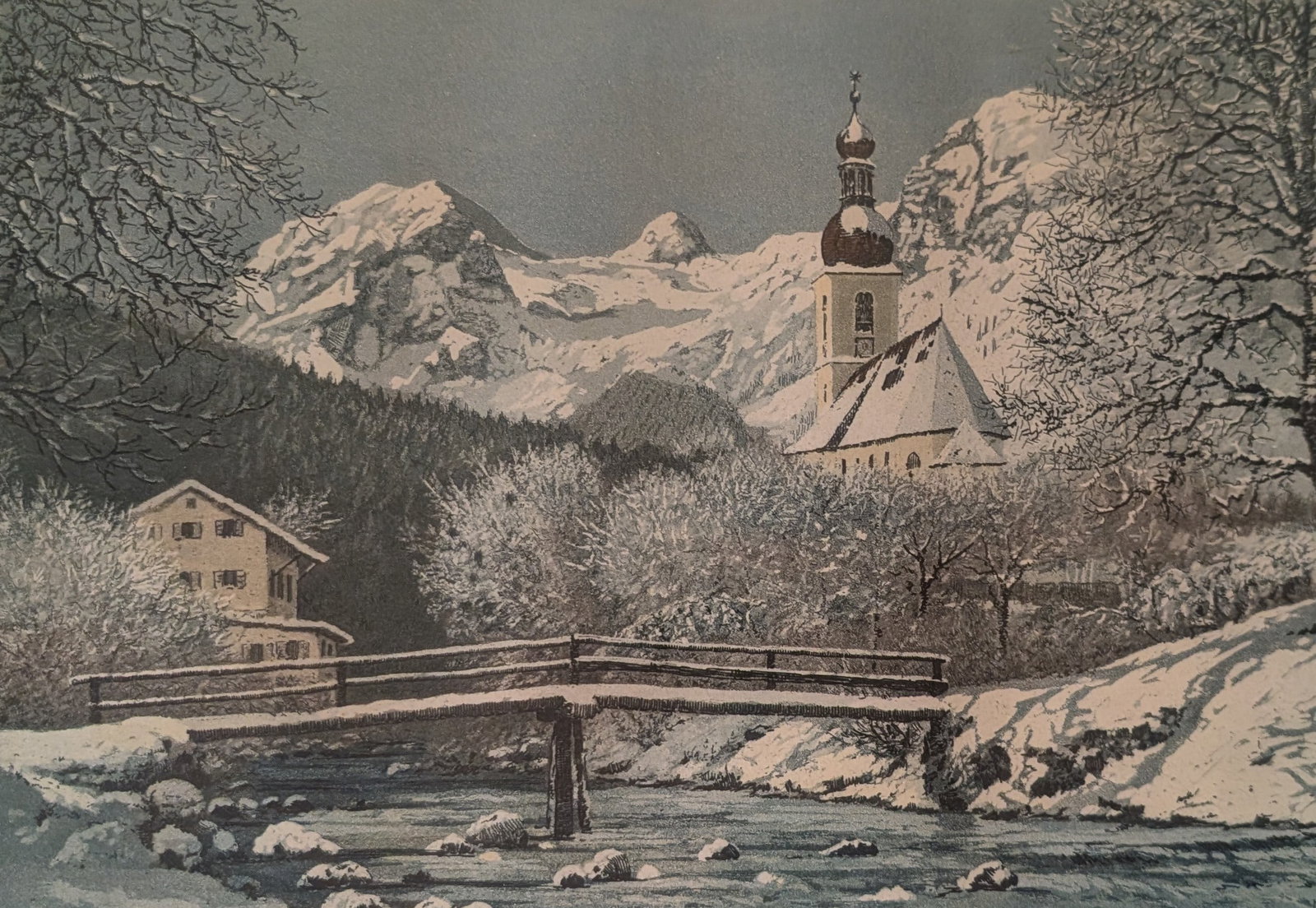 Ramsau (Berchtesgaden Germany) by Hans Frey: Ramsau (Berchtesgaden Germany) by Hans Frey, Lithograph. In-house shipping is available for smaller items. Shipping is available for larger and other fragile items through Pac Mail, which is a local