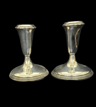 Empire Sterling Silver Candle Holders: Empire Sterling Silver Candle Holders. 4.5" x 4" In-house shipping is available for smaller items. Shipping is available for larger and other fragile items through Pac Mail, which is a local shipping