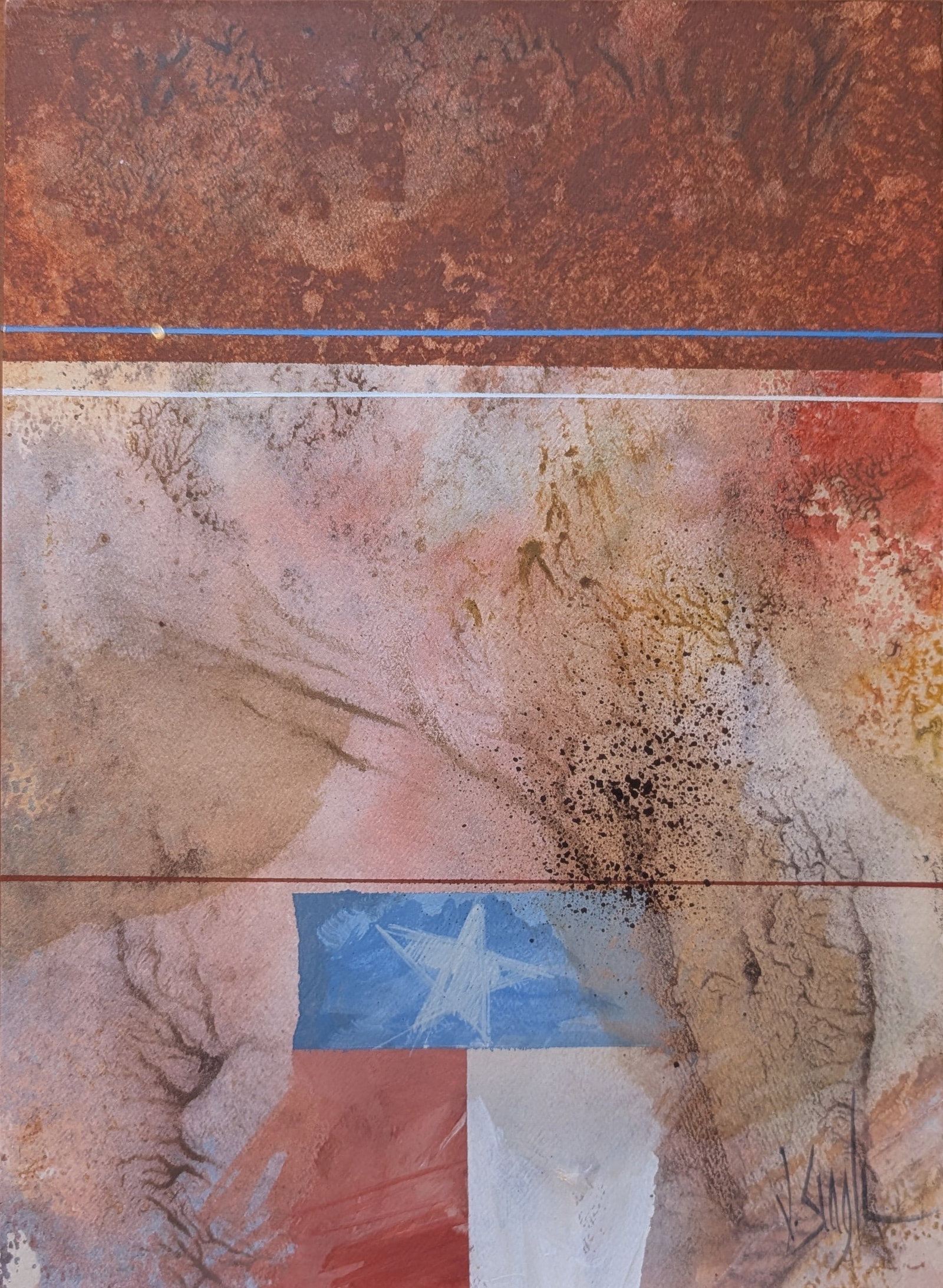Jerry V. Seagle, Texas Flag: Jerry V. Seagle, Texas Flag, watercolor. Sight: 14.75" x 10.75" Frame: 20.25" x 16.25" Jerry V. Seagle was born on July 31, 1941 in Corpus Christi, TX and passed away on June 24, 2016 in Austin,