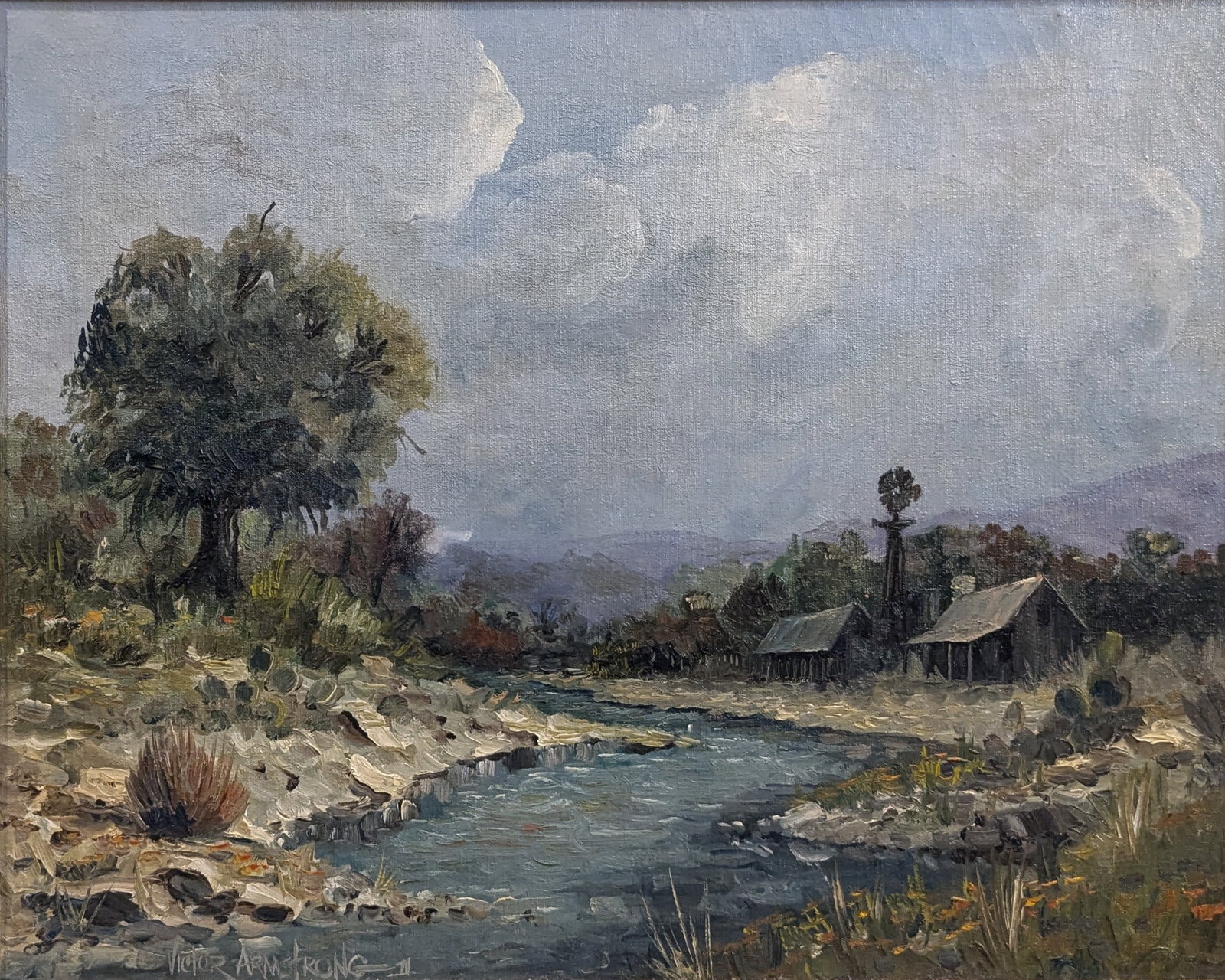 Victor Armstrong, " Ranch": Victor Armstrong, " Ranch", oil on canvas. Sight: 15" x 19.75" Frame: 24.5" x 28.5" Unframed In-house shipping is available for smaller items. Shipping is available for larger and other fragile items