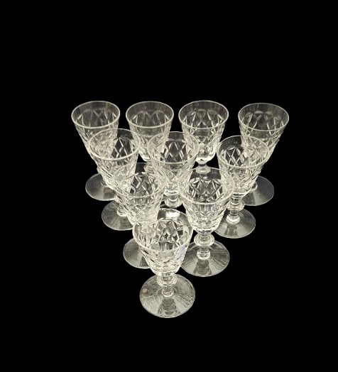 (10) RARE Webb Corbett (English) Crystal Liquor Glasses: (10) RARE Webb Corbett (English) Crystal Liquor Glasses. In-house shipping is available for smaller items. Shipping is available for larger and other fragile items through Pac Mail, which is a local s