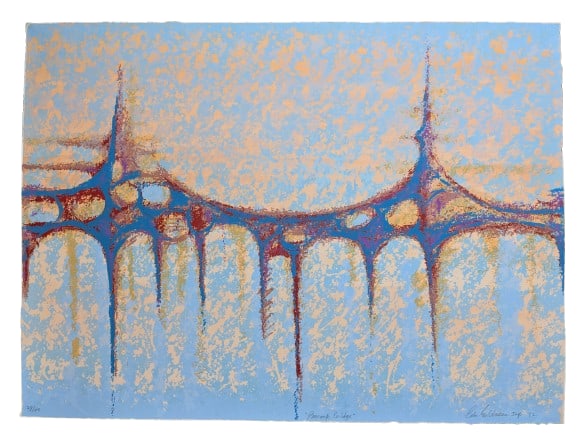 E. Goldman Mid 20th Century Peacock Bridge Serigraph 29/40: E. Goldman Mid 20th Century Peacock Bridge Serigraph 29/40, Serigraph. 19" x 26" x 0.1" Unframed. Serigraph 29/40 In-house shipping is available for smaller items. Shipping is available for larger