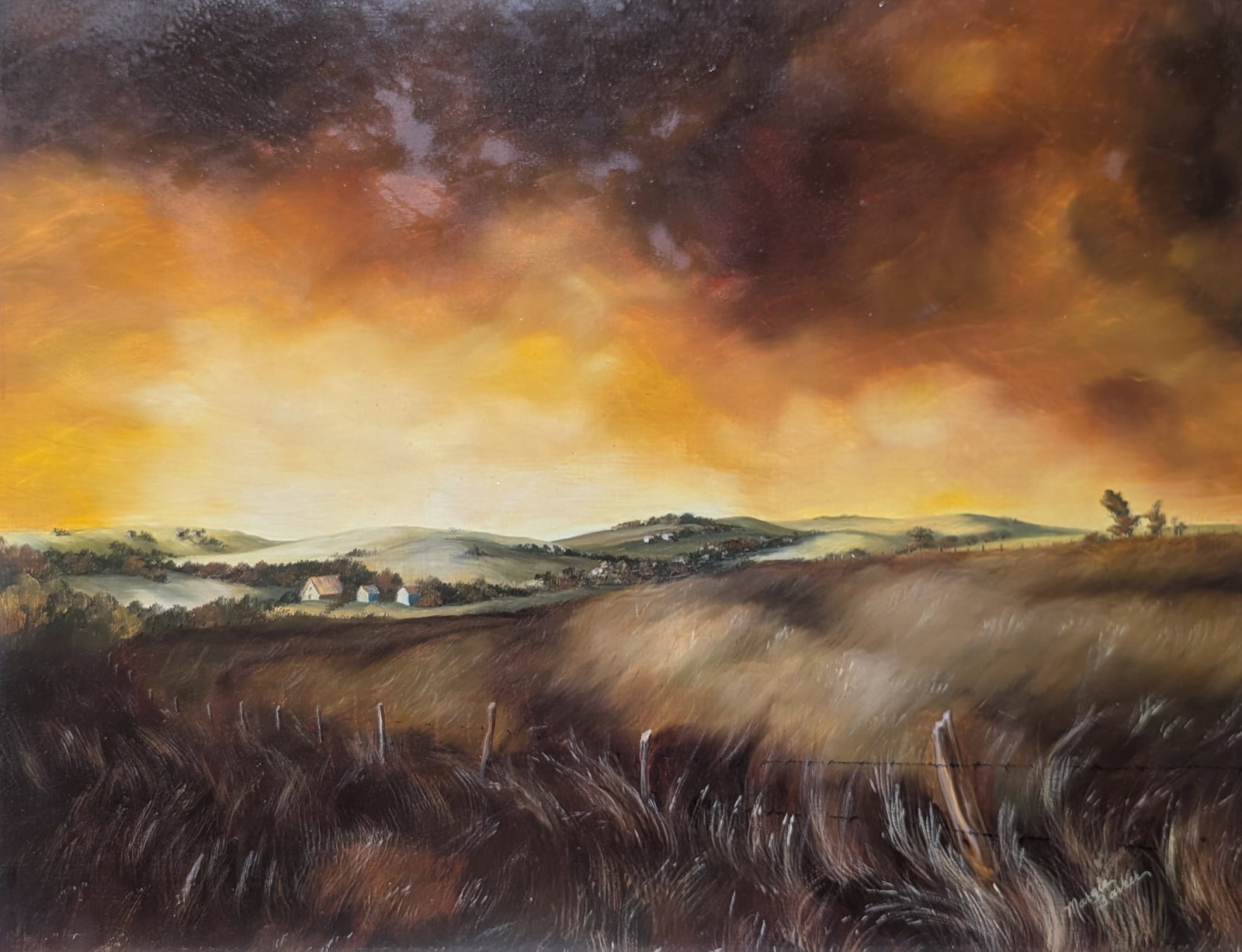 Margie Barker, "Wind Swept": Margie Barker, "Wind Swept", oil on board. Sight: 17.25" x 13.25" Frame: 17.75" x 21.25" In-house shipping is available for smaller items. Shipping is available for larger and other fragile items thro