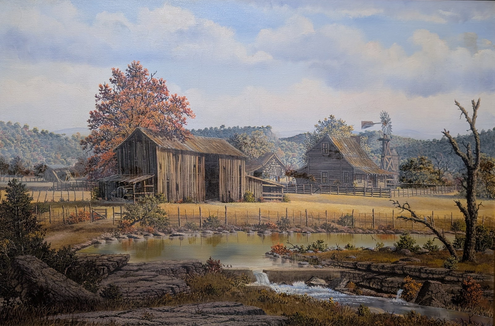 Richard K. Shader, West Texas Ranch: Richard K. Shader, West Texas Ranch, oil on canvas. Sight: 23.75" x 35.75" Frame: 27.75" x 39.75" In-house shipping is available for smaller items. Shipping is available for larger and other fragile