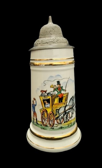Hoehr Germany Beer Stein Pewter: Hoehr Germany Beer Stein Pewter. 9.25" x 5.75" x 5" In-house shipping is available for smaller items. Shipping is available for larger and other fragile items through Pac Mail, which is a local shippi
