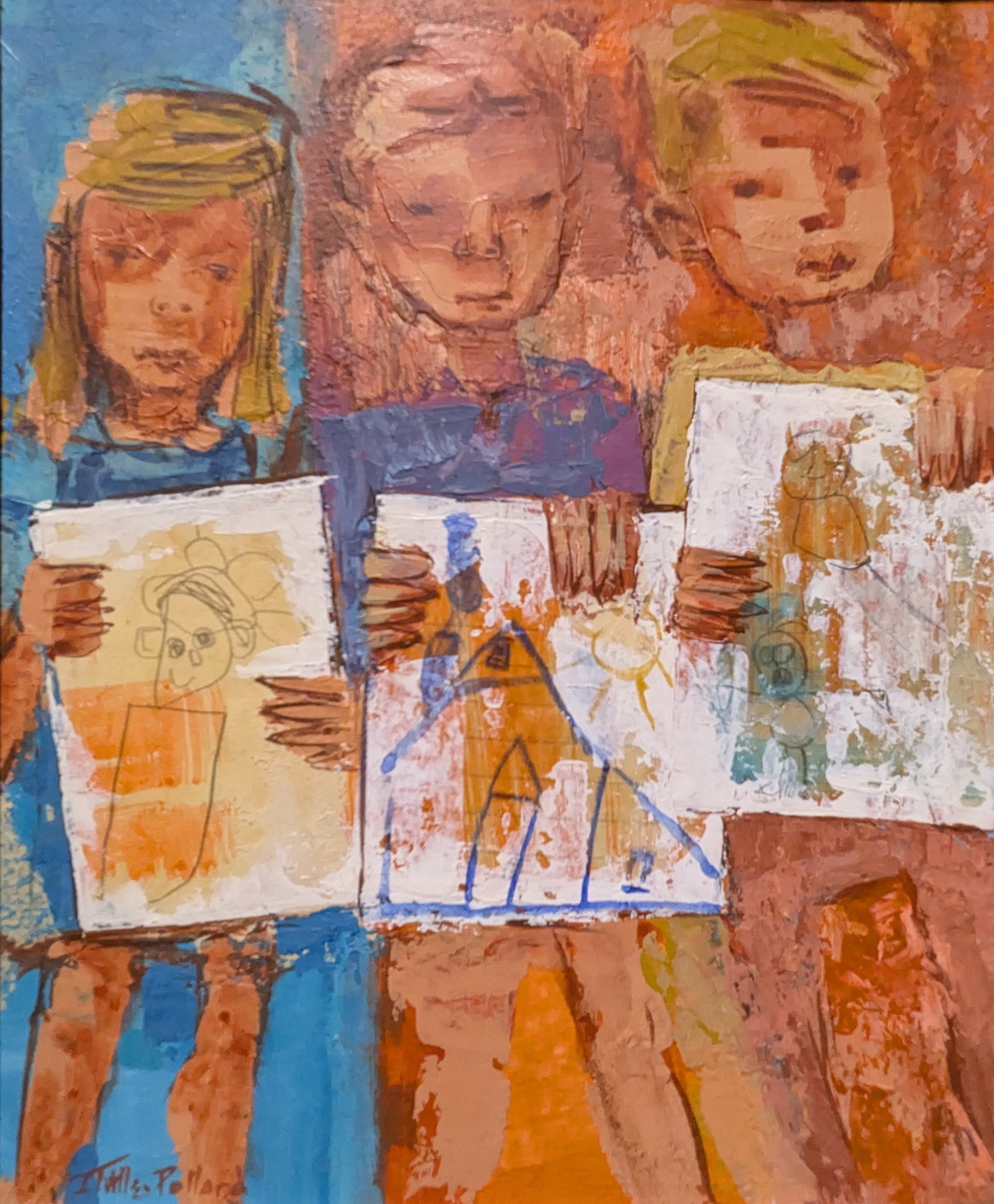 Juanita Tittle Pollard, " The Minors": Juanita Tittle Pollard, " The Minors", Acylic & Collage. Sight: 11" x 9.25" Frame: 14.75" x 12" In-house shipping is available for smaller items. Shipping is available for larger and other fragile ite