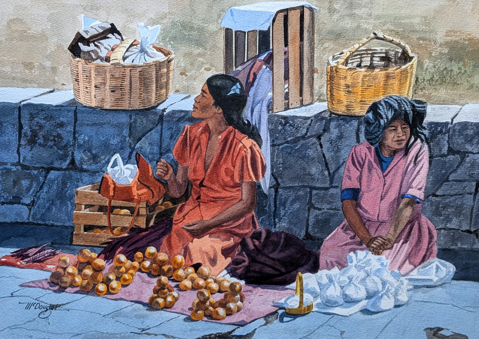 Ivan McDougal, "The Marketplace": Ivan McDougal, "The Marketplace", watercolor. Sight: 14.75" x 20.5" Frame: 26.5" x 32.75" In-house shipping is available for smaller items. Shipping is available for larger and other fragile items