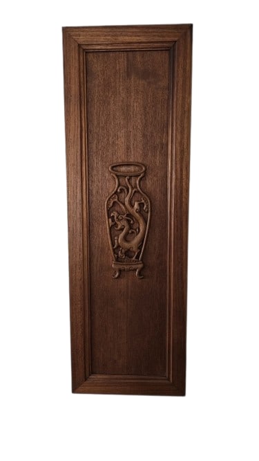 Decorative Rosewood Panel w Dragon Vase: Decorative Rosewood Panel w Dragon Vase. 30" x 10" Decorative Rosewood Panel with Dragon Vase In-house shipping is available for smaller items. Shipping is available for larger and other fragile