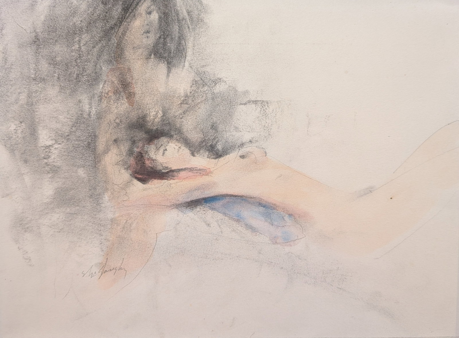 Clay McGaughy "Nude Women", Watercolor: Clay McGaughy "Nude Women", Watercolor. Sight: 8.75" x 11.75" Frame: 11.75" x 14.75" Franklin Clay McGaughy, Jr. (1931 - 2021) was active/lived in Texas. Franklin McGaughy Jr is known for Rural