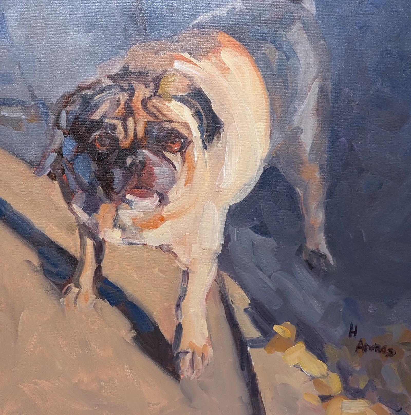 Heather Arenas "Eddie": Heather Arenas "Eddie", oil on canvas. Sight: 23.25" x 23.25" Frame: 31.25" x 31.25" In-house shipping is available for smaller items. Shipping is available for larger and other fragile items through