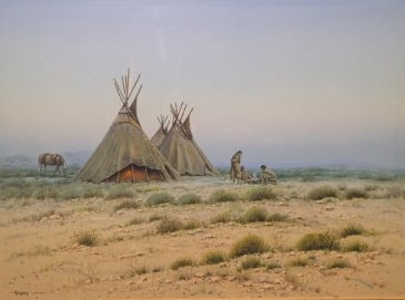 Arturo Mercado, " Indians & Tee Pee": Arturo Mercado, " Indians & Tee Pee", watercolor. Sight: 17.25" x 23.25" Frame: 24.25" x 30.25" MERCADO, Arturo G.Born: August 26, 1938Died: June 21, 2015"I have fought the good fight, I have
