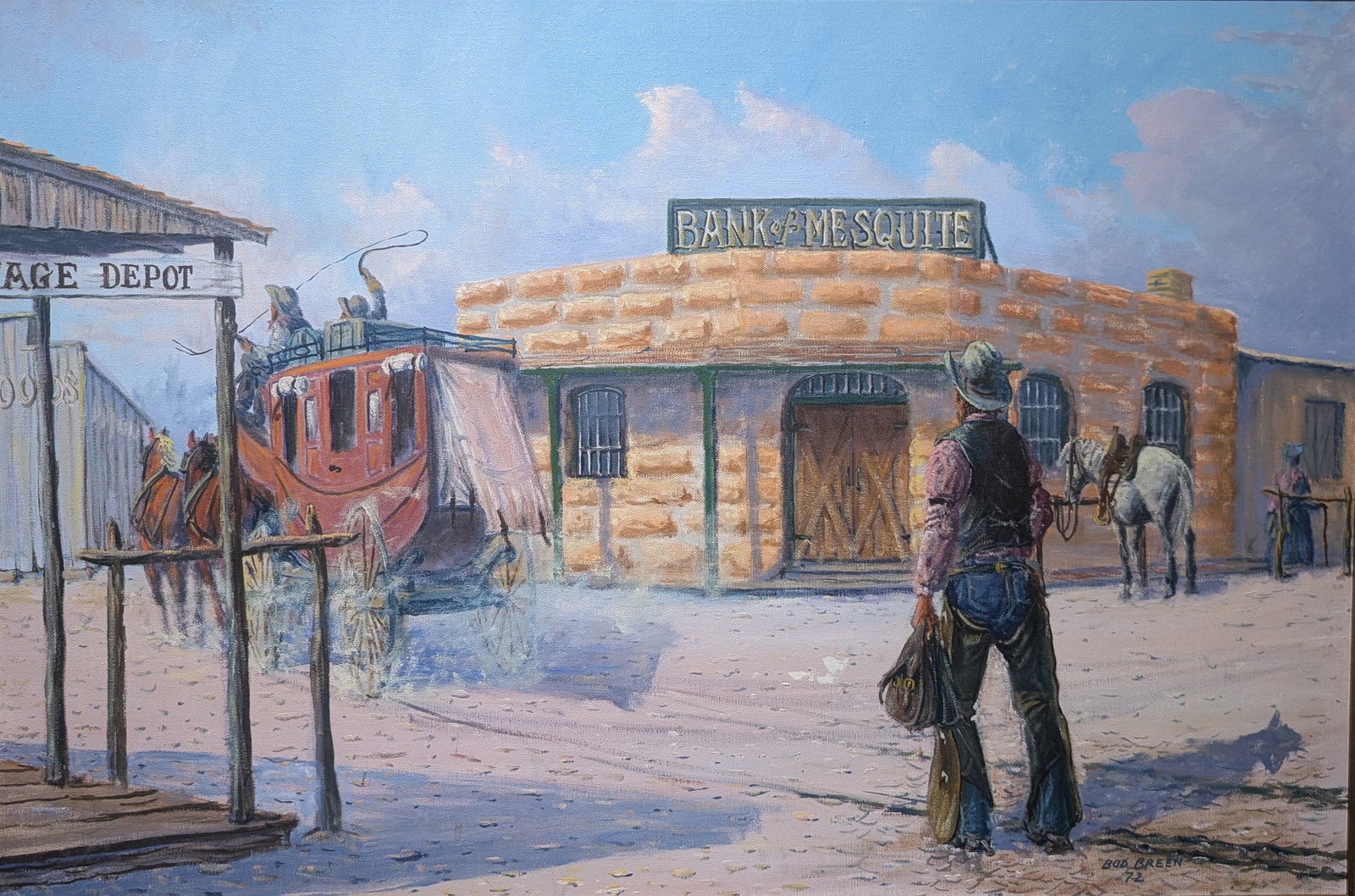 Bud Breen, "Bank of Mesquite": Bud Breen, "Bank of Mesquite", oil on canvas. Sight: 23.75" x 35.25" Frame: 32.75" x 44.25" In-house shipping is available for smaller items. Shipping is available for larger and other fragile items