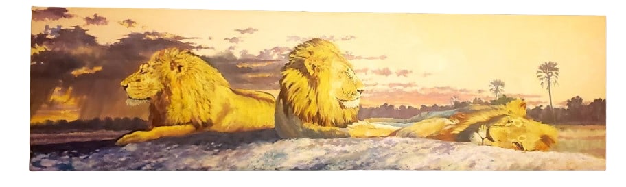 Brent Dodd "Pride of Lions": Brent Dodd "Pride of Lions". 23" x 86" About Brent: I was born and raised in Zimbabwe, growing up on a farm in the Eastern Highlands. It was this upbringing that provided me with the foundation from
