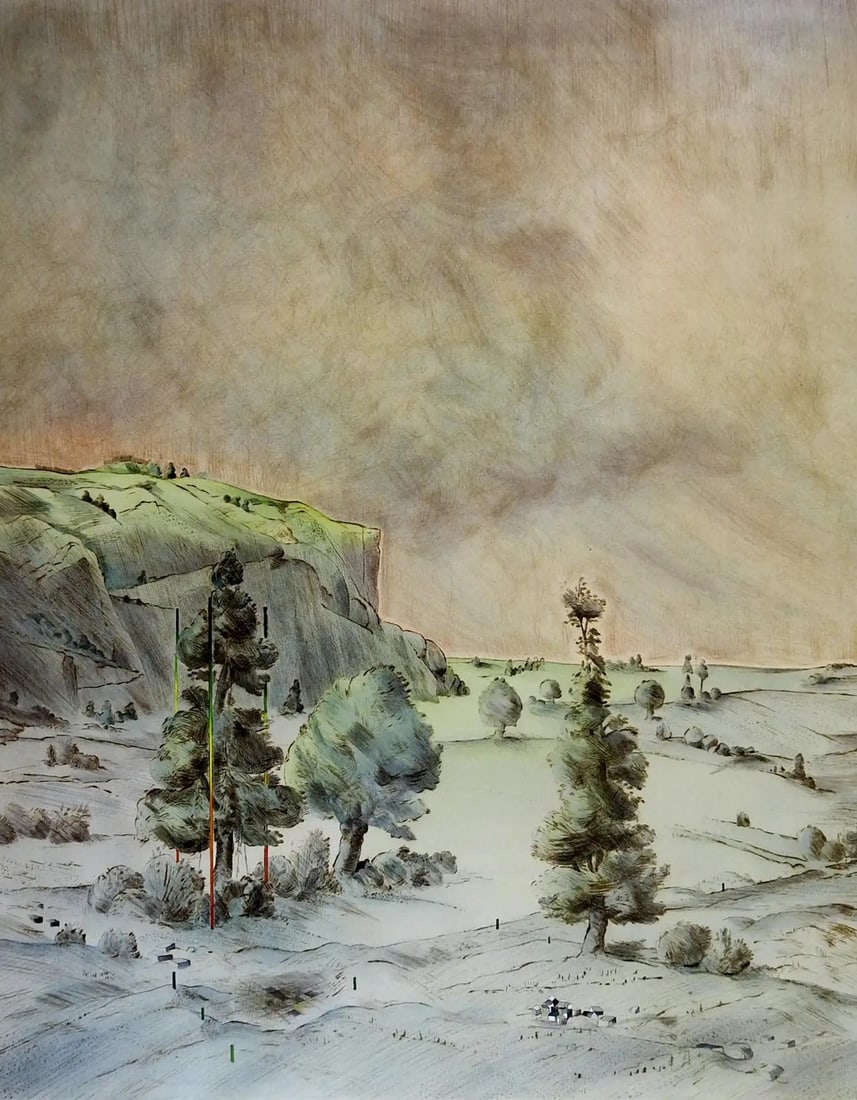 Mid 20th Century French Landscape Etching: Mid 20th Century French Landscape Etching. 23" x 22" x 0.1" In-house shipping is available for smaller items. Shipping is available for larger and other fragile items through Pac Mail, which is a