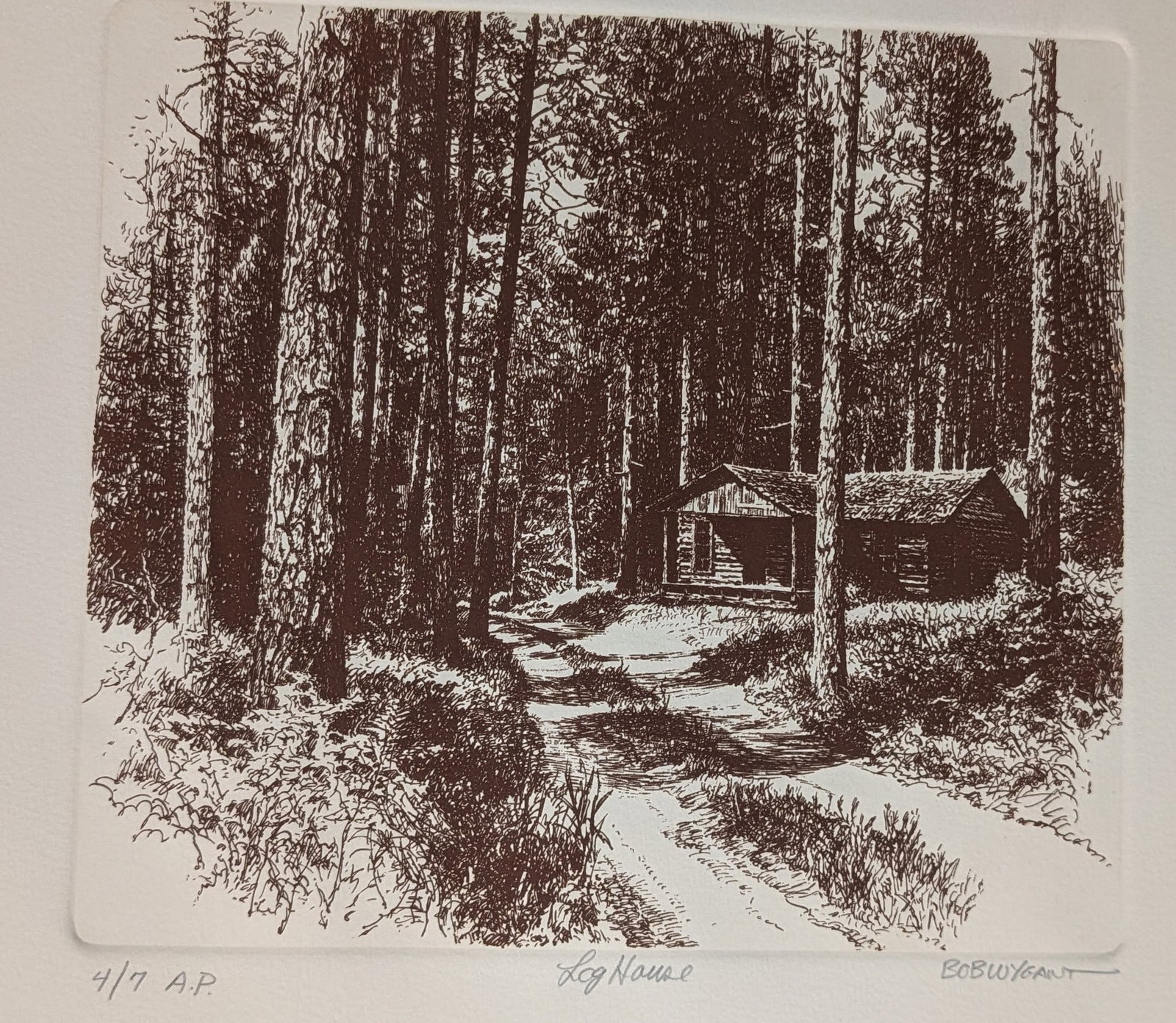 "Log House", Bob Wygant,: "Log House", Bob Wygant,, Print. Signed 4/7 A.P. In-house shipping is available for smaller items. Shipping is available for larger and other fragile items through Pac Mail, which is a local shipping 