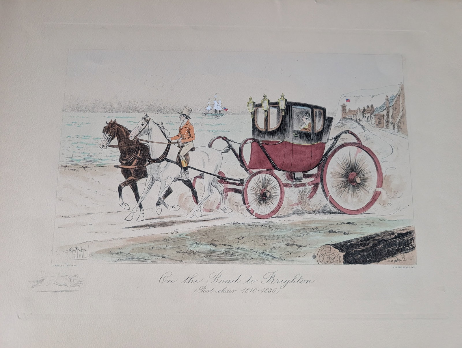"On the Road to Brighton", L.Vallet DEL & S.C.: "On the Road to Brighton", L.Vallet DEL & S.C., Etching. In-house shipping is available for smaller items. Shipping is available for larger and other fragile items through Pac Mail, which is a local s