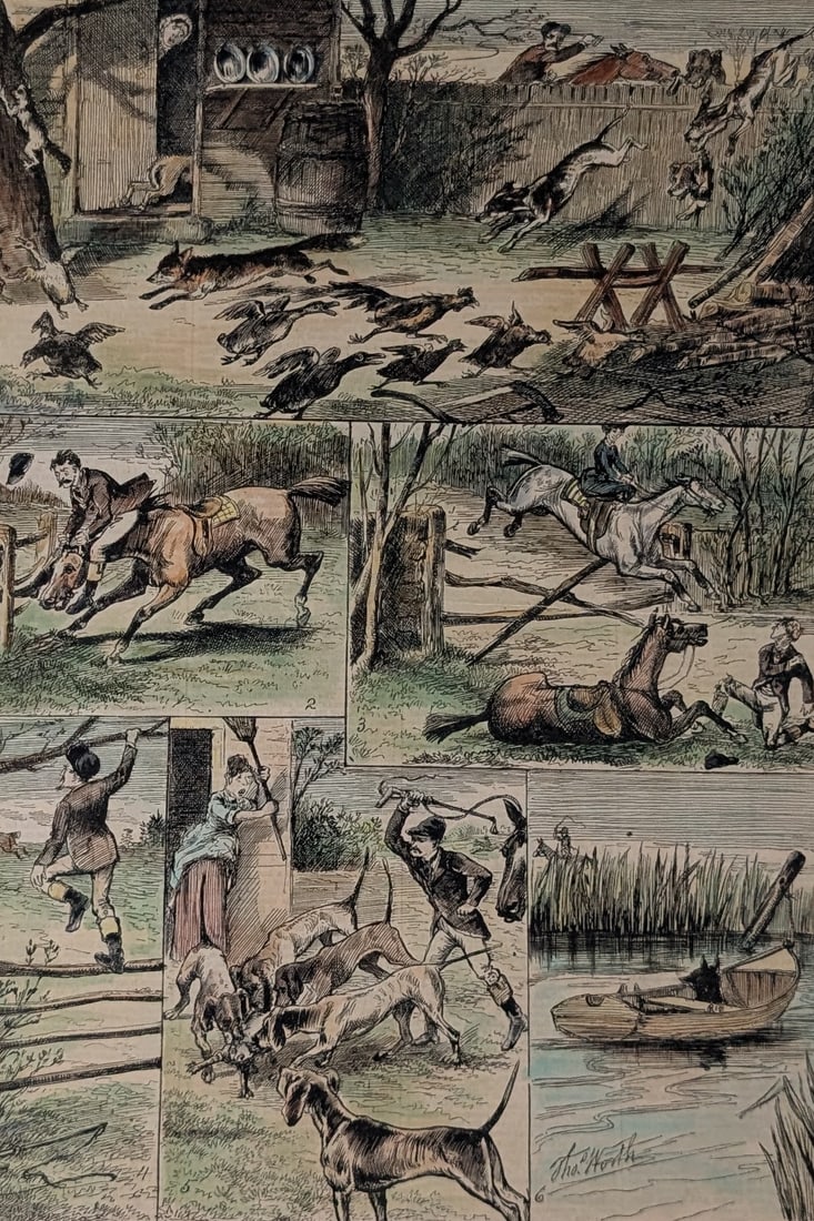 "A Queen's County, Long Island, Fox Hunt", Thomas Worth: "A Queen's County, Long Island, Fox Hunt", Thomas Worth, Etching. In-house shipping is available for smaller items. Shipping is available for larger and other fragile items through Pac Mail, which is 