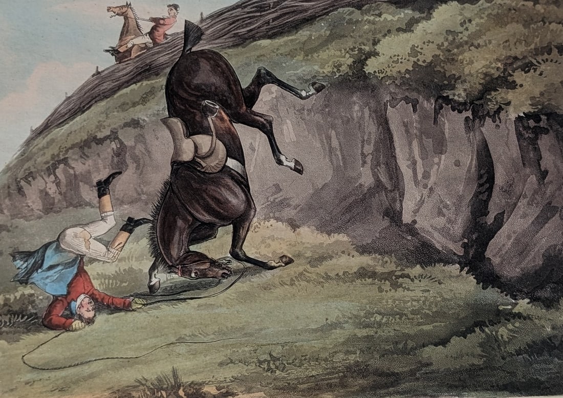 "The Down Leap, done", H. Alken: "The Down Leap, done", H. Alken, Etching. In-house shipping is available for smaller items. Shipping is available for larger and other fragile items through Pac Mail, which is a local shipping option.