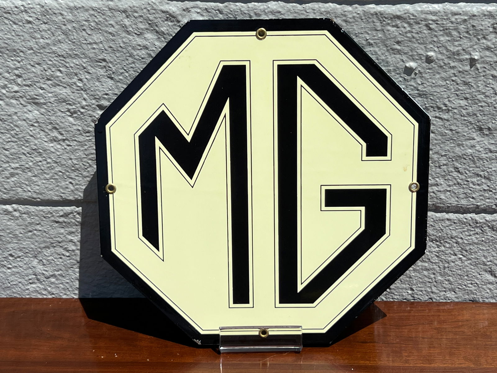 Vintage MG Porcelain Enameled Metal Gas Service Station Automobile Advertising Sign (1 of 7)