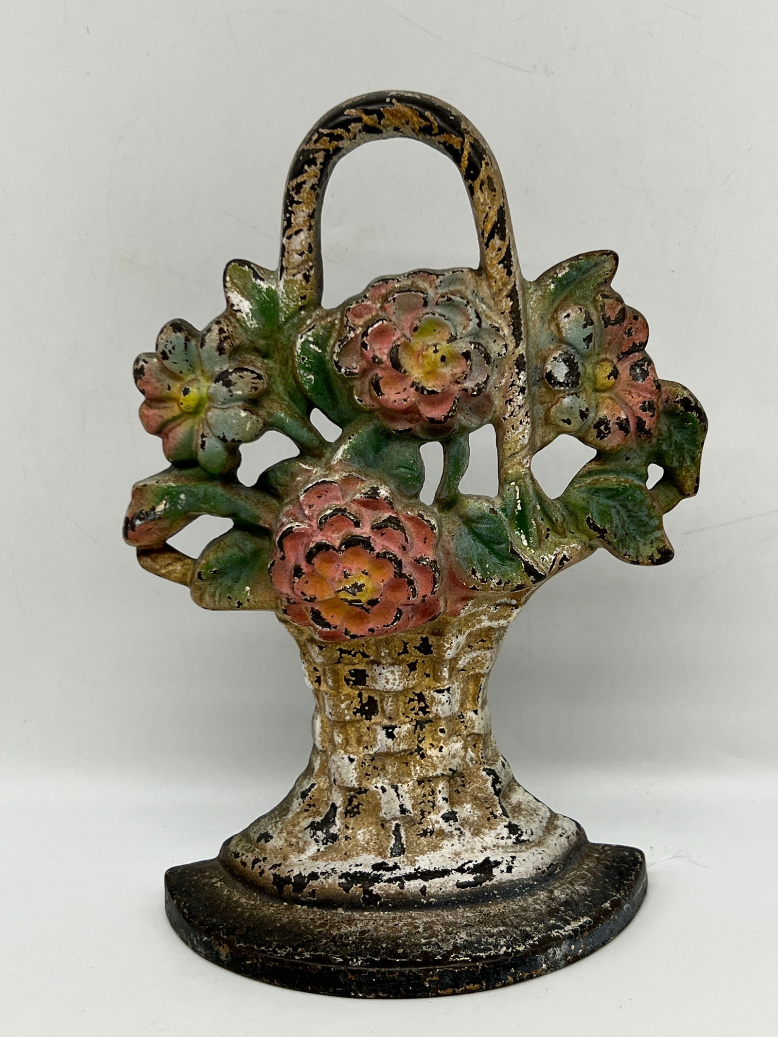 Creations Co No 148 Mixed Flowers in Wicker Basket Cast Iron Doorstop (1 of 7)