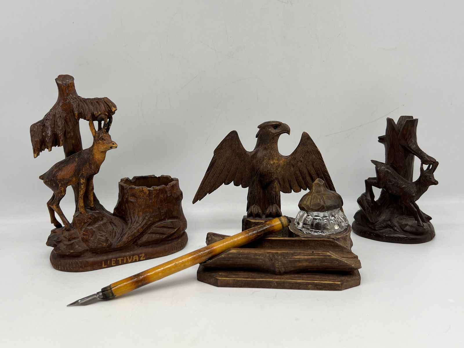 Black Forest Carved Wood Pen Desk Set, Desk Accessories (1 of 10)