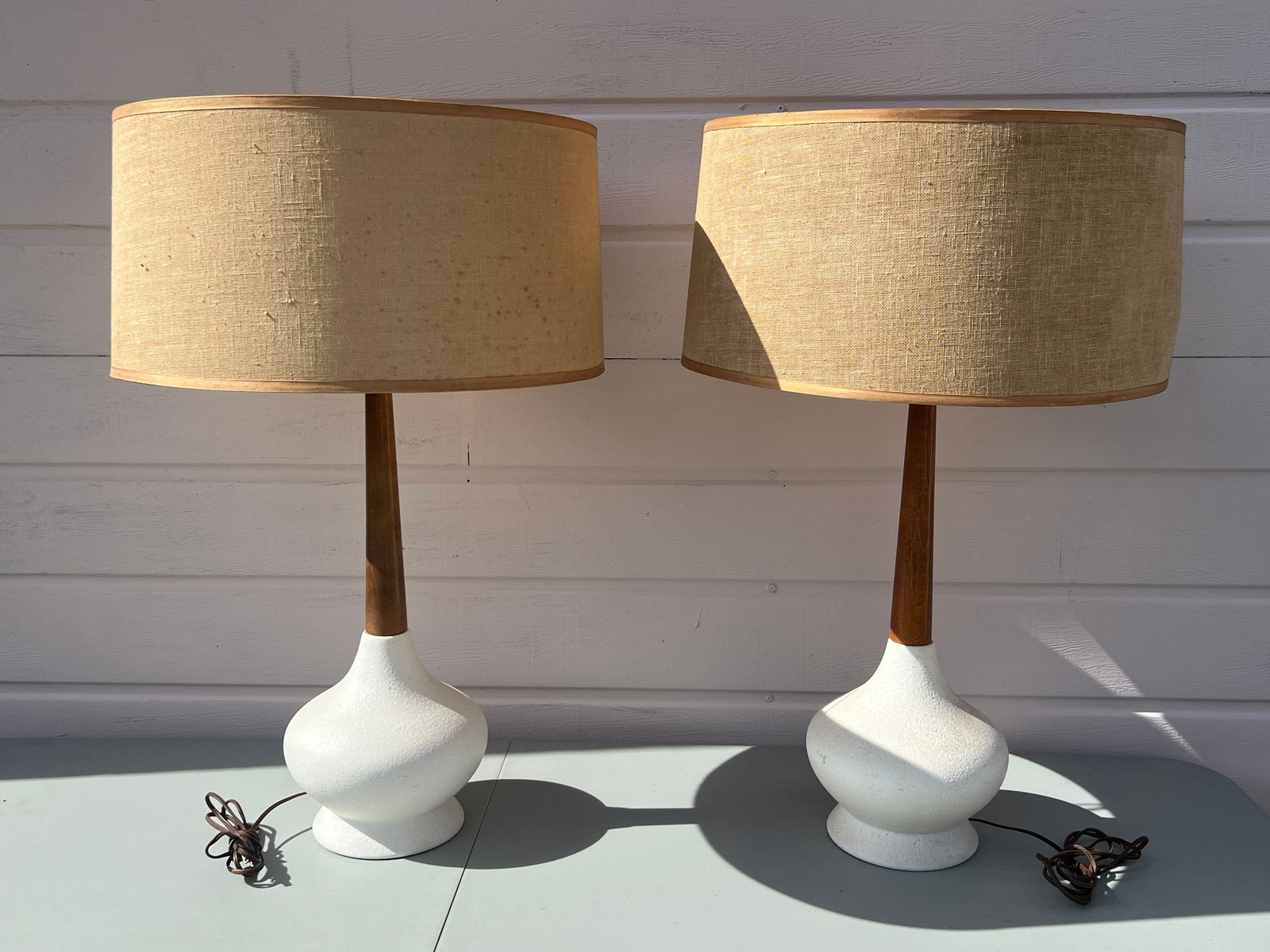 Pair of Midcentury Ceramic & Teak Teardrop Table Lamps (1 of 11)