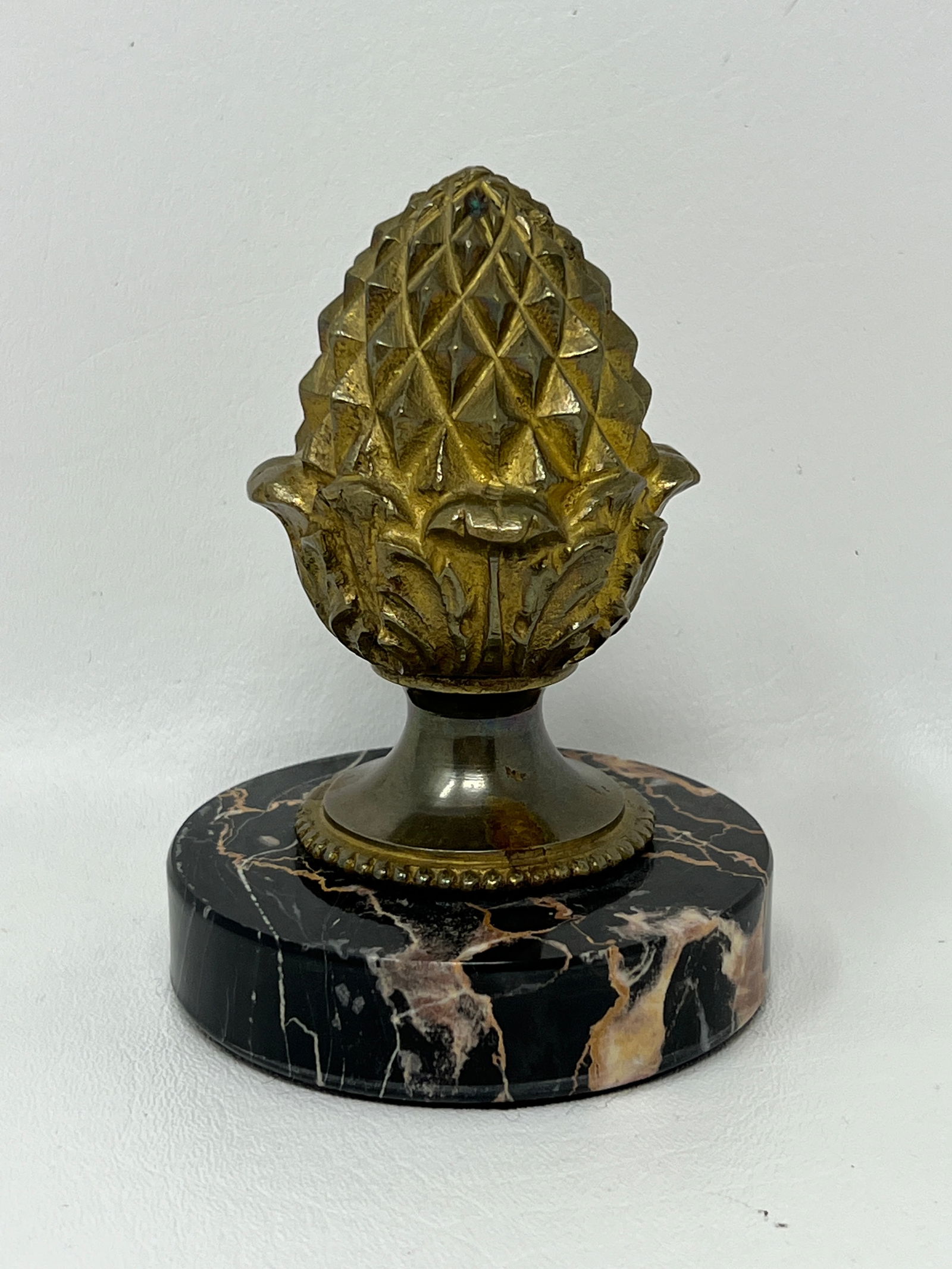 Bronze & Marble Paperweight: Acorn Form, H 4.75" Dia. 3.5" Bronze acorn with black and caramel colored marble base.