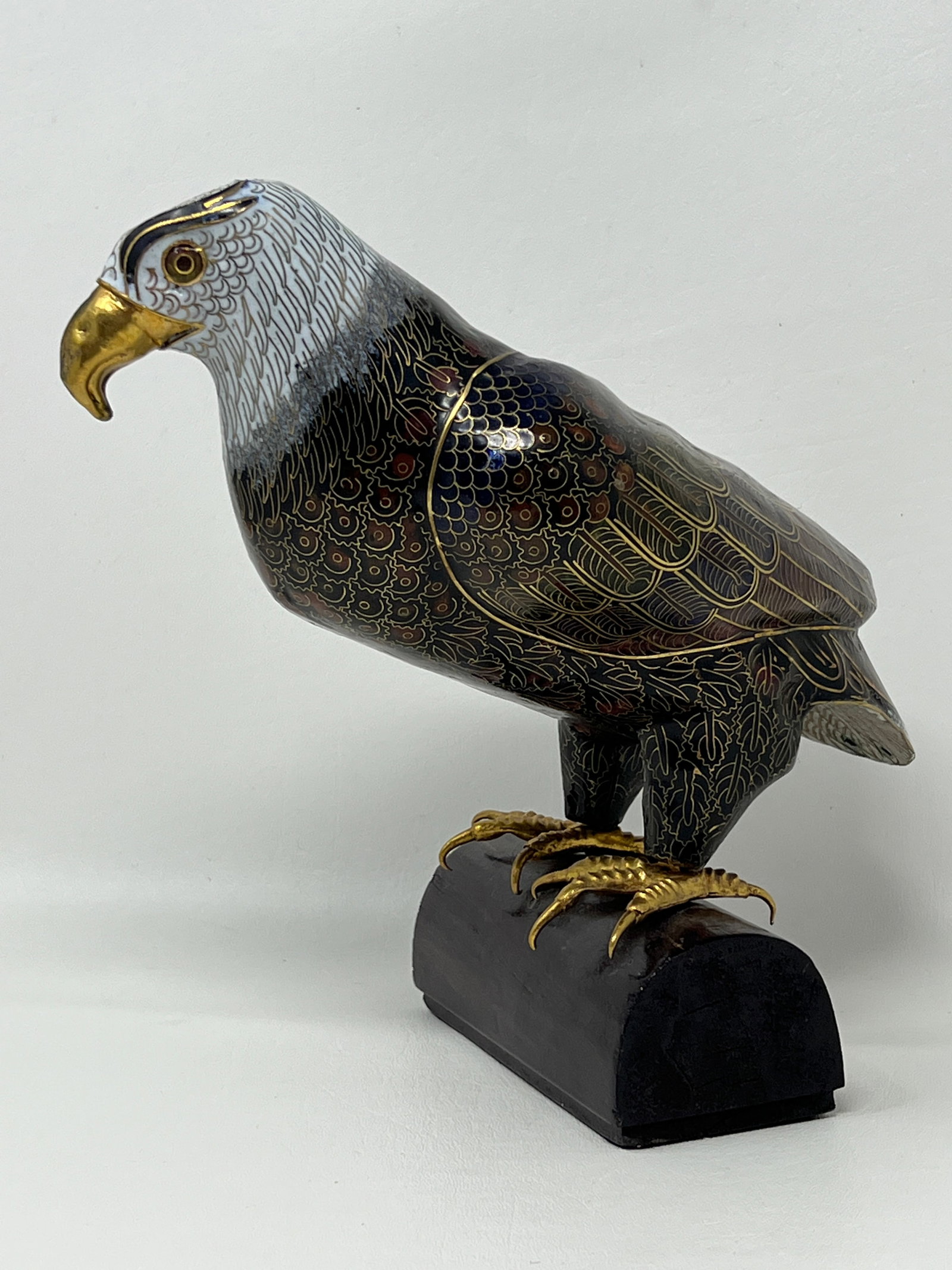 Chinese Cloisonne Parrot on Branch: Multi-colored cloisonne. Modern.