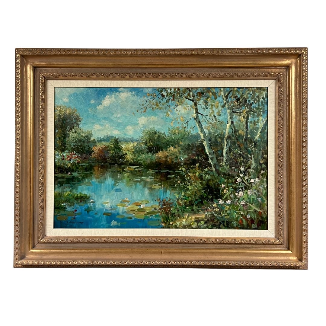 Large Guilo West late 20c Oil on Canvas Painting in Gilt Frame: stunning in person