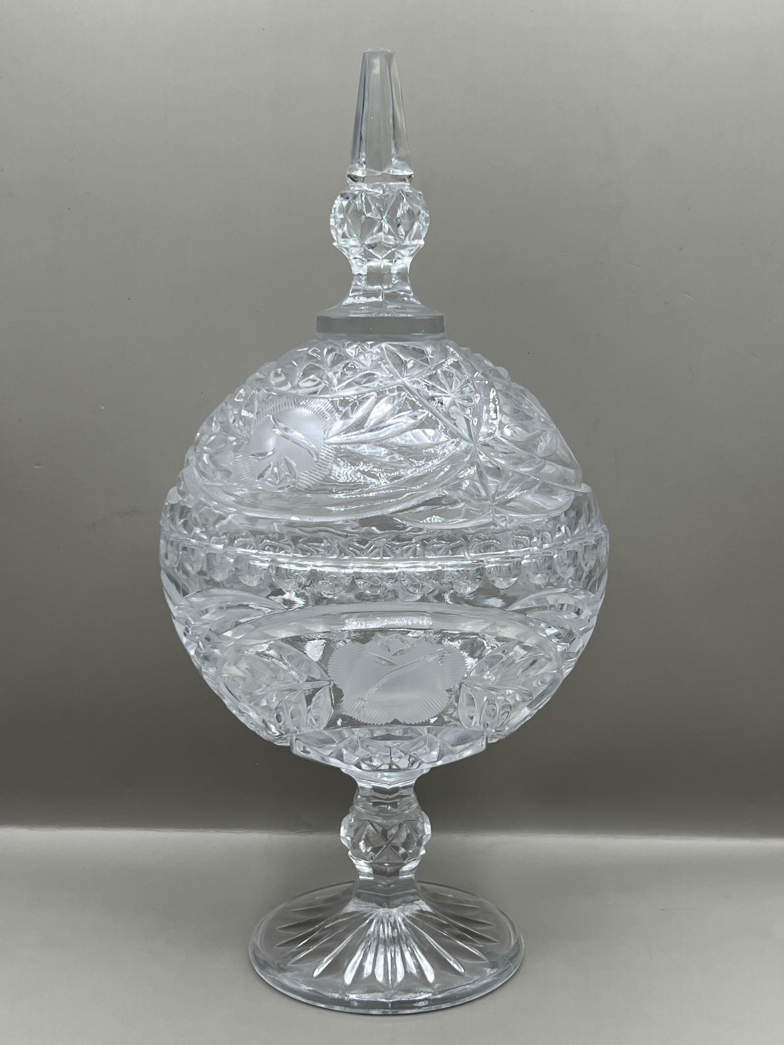Cut Crystal Pedestal Candy Dish with Spire Lid (1 of 7)