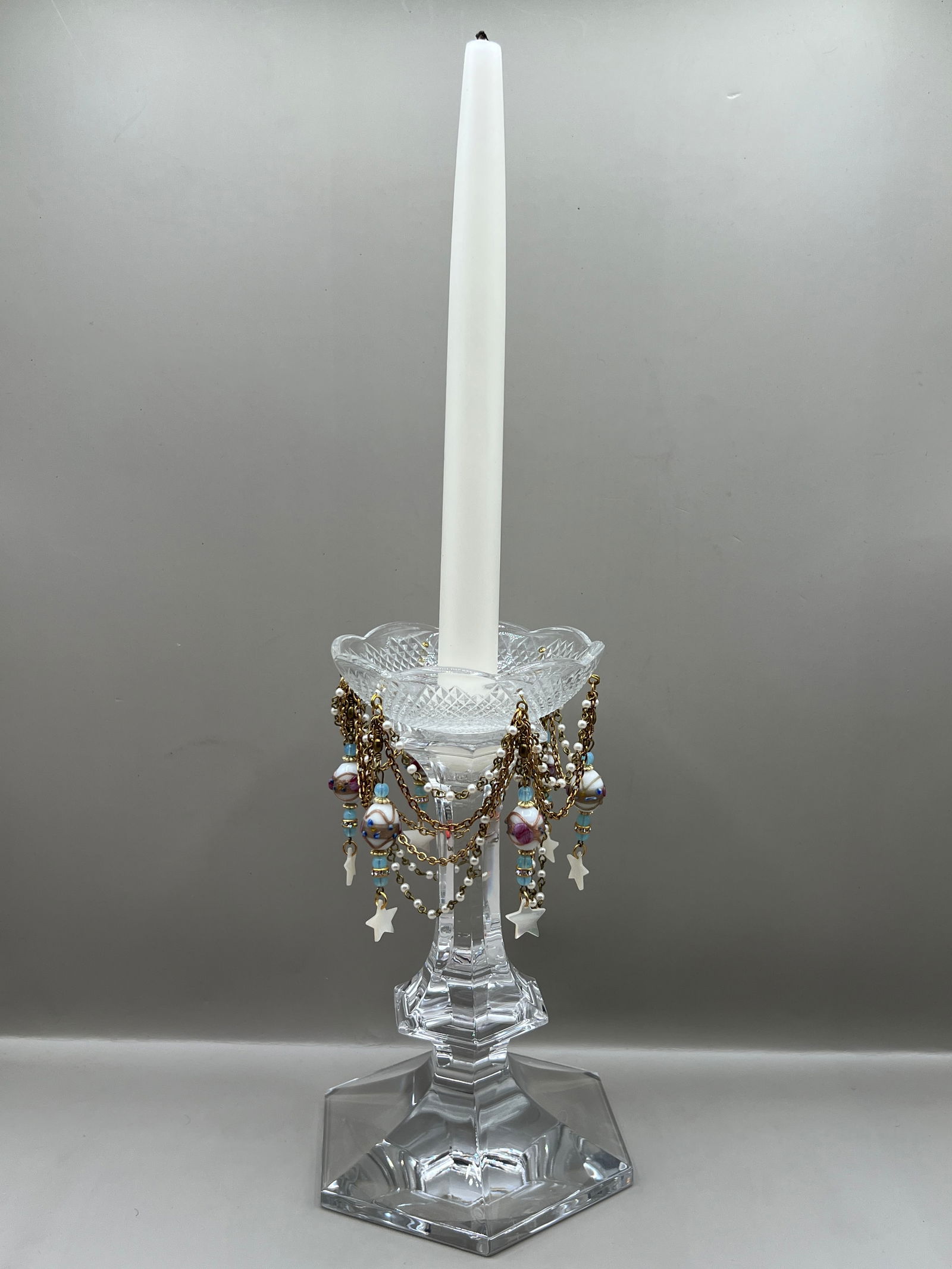 Beaded Bobeche on Val St Lambert Crystal Candlestick (1 of 7)