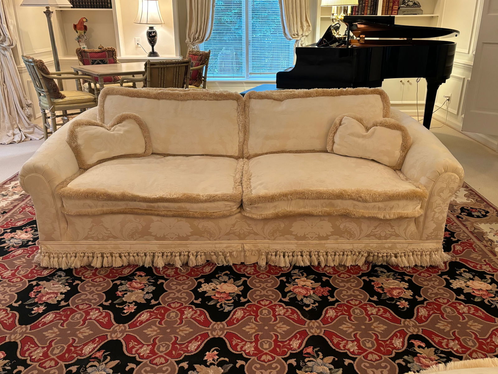 Cream Damask Upholstered Down Filled Sofa (1 of 7)