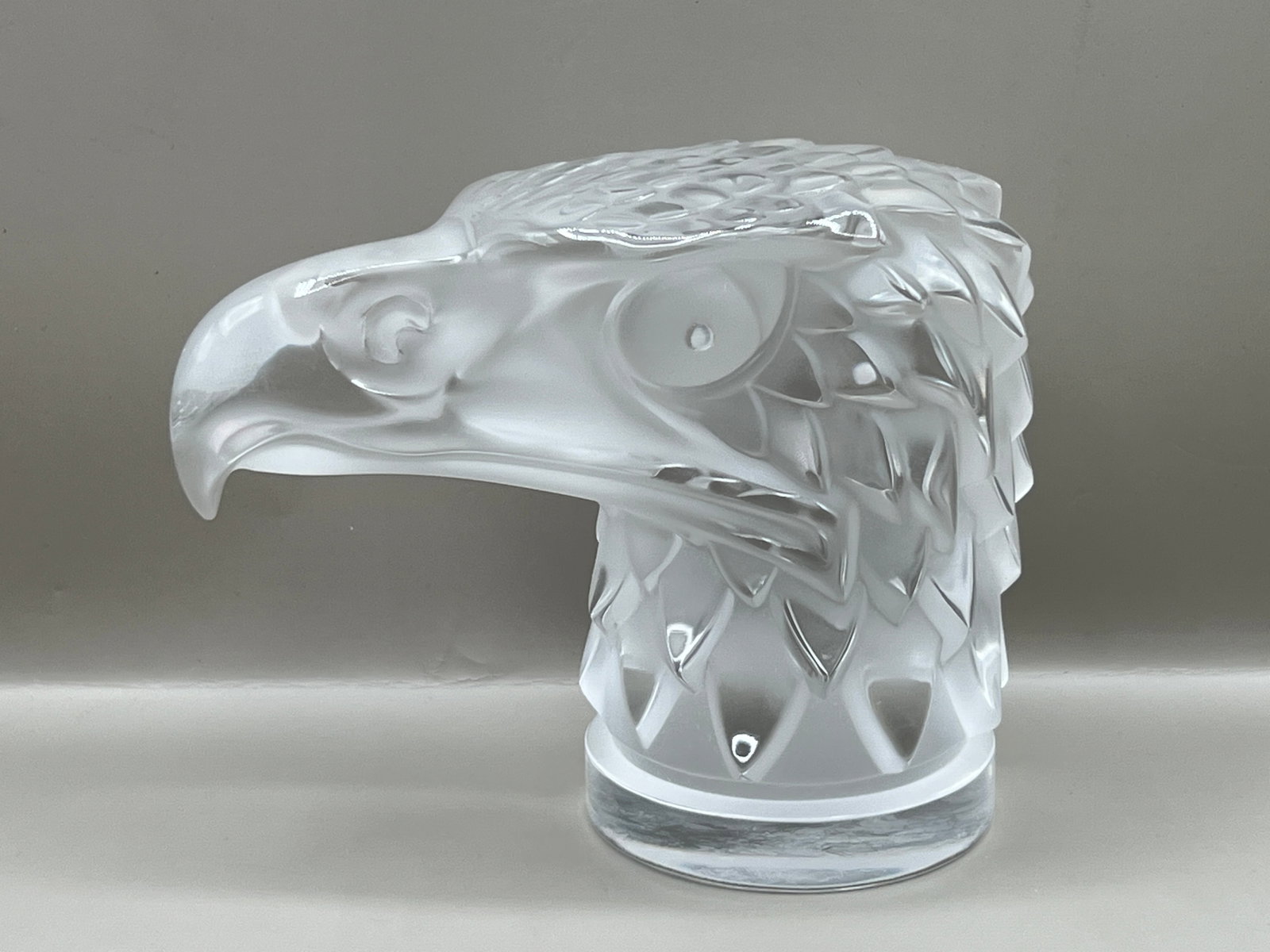 Lalique (French) Frosted Crystal Eagle: Car Mascot, H 5" Bearing signature branding incised to the base.