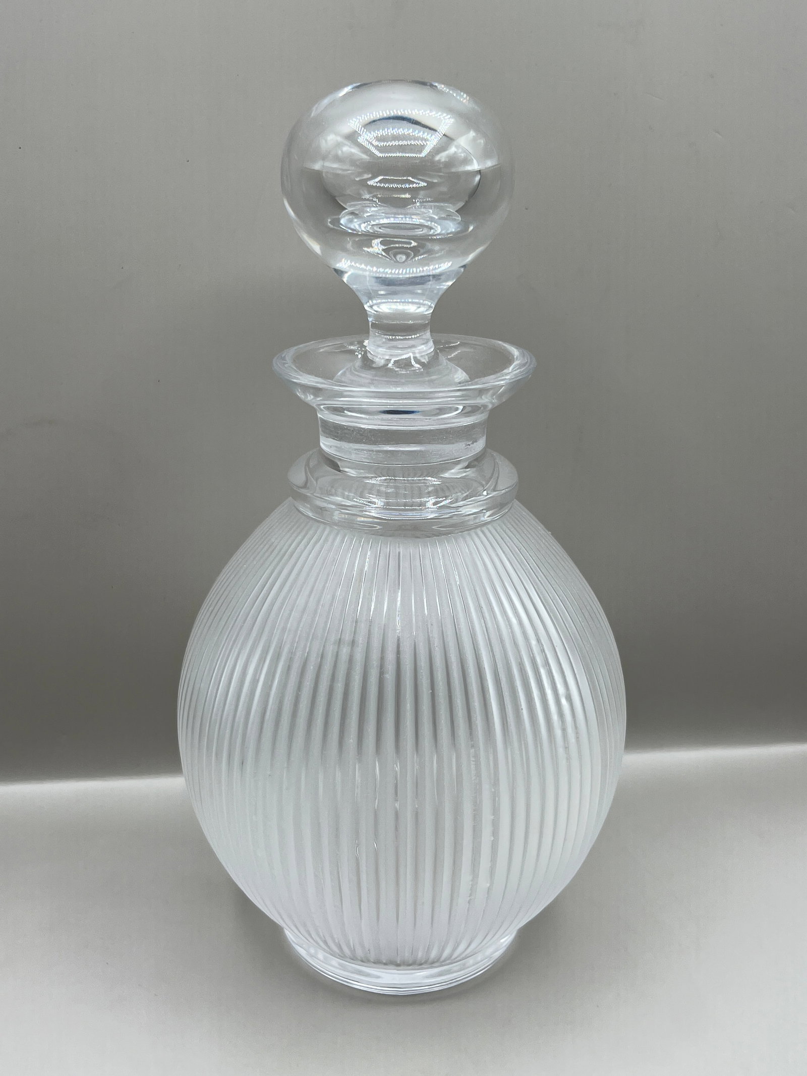 Lalique (French) Crystal Decanter: Lalique (French) Crystal Decanter7" w/o stopper, 9.5" with stopperNo Chips, Cracks, or Flaws