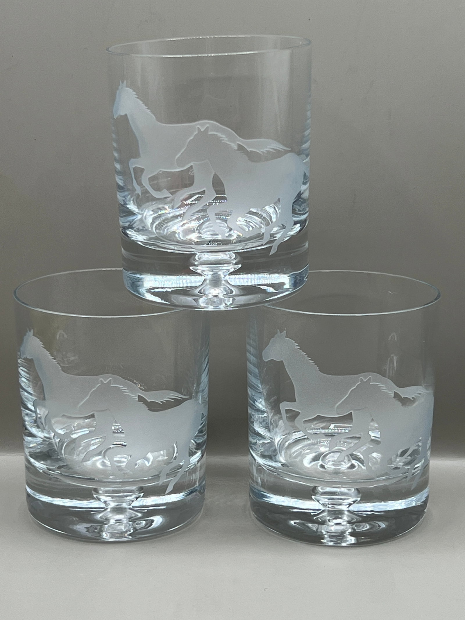 Etched Crystal Horse Rocks Glasses: horse motif