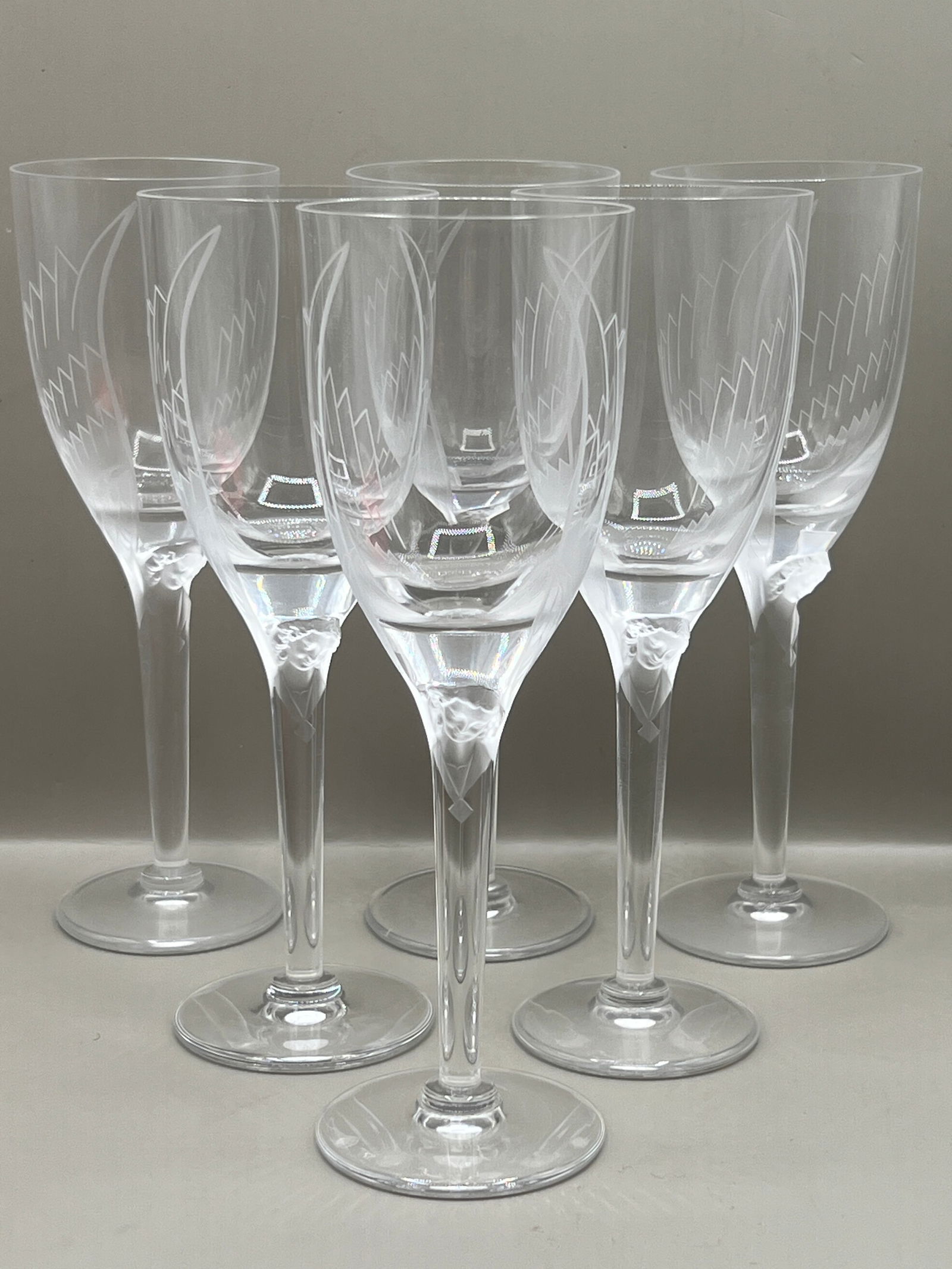 (6) Lalique Art Deco Angel Crystal Champagne Flutes (1 of 14)