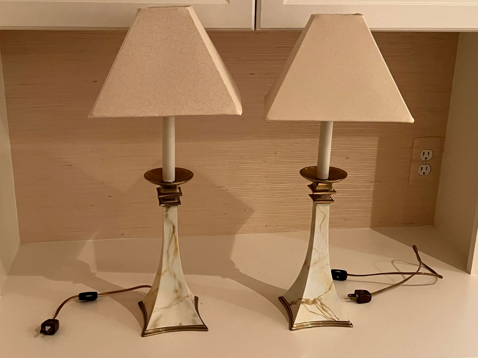 Pair of Pyramidal Brass Table Lamps Bedside Lights (1 of 10)