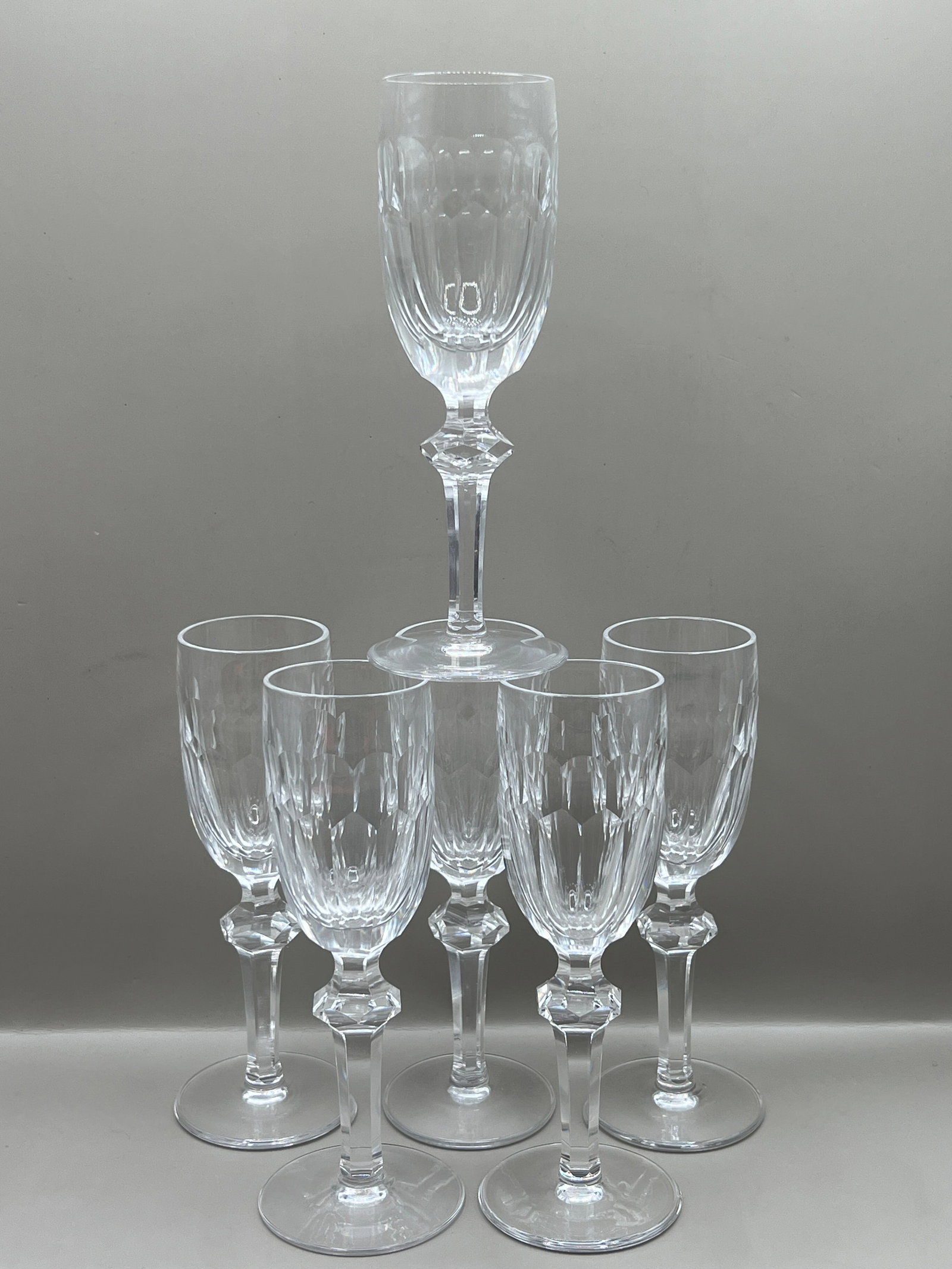 (6) Waterford Curraghmore Cut Crystal Sherry Glasses: 6.5"h 1.8" diam Knob Stem