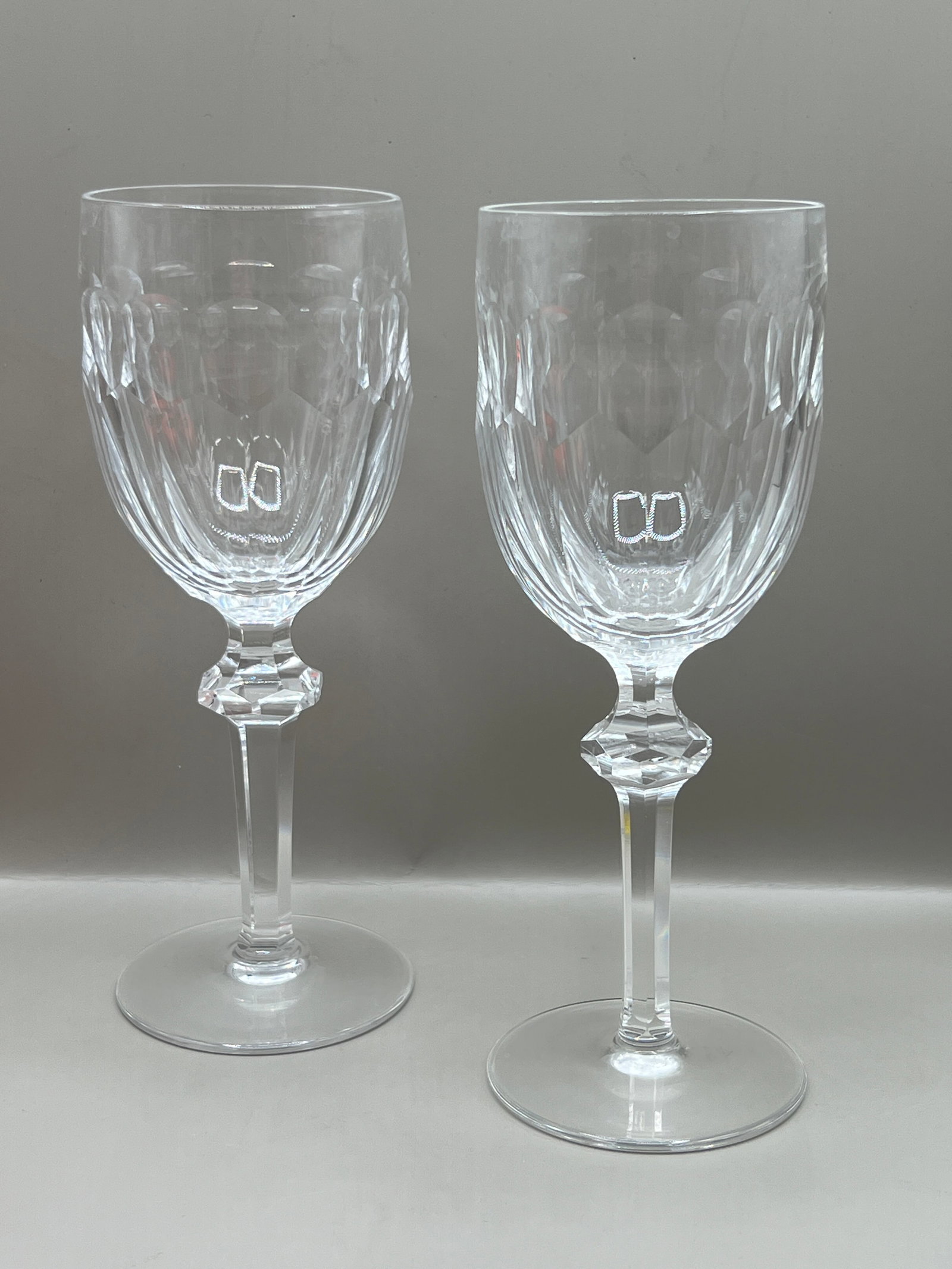 (2) Waterford Curraghmore Cut Crystal Claret Wine Glass Stemware: pair of wine glasses