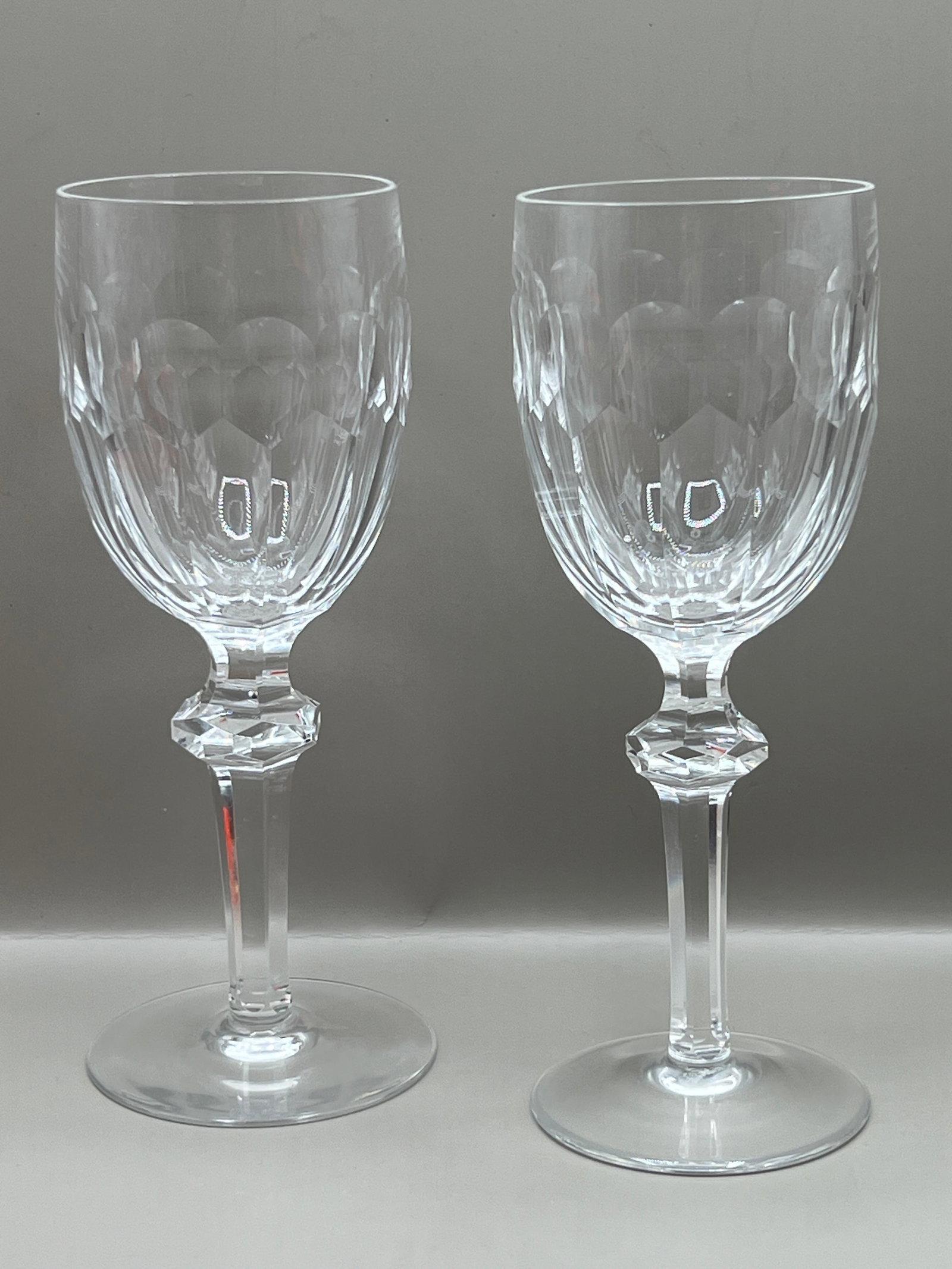 (2) Waterford Curraghmore Cut Crystal Claret Wine Glass Stemware: pair of wine glasses