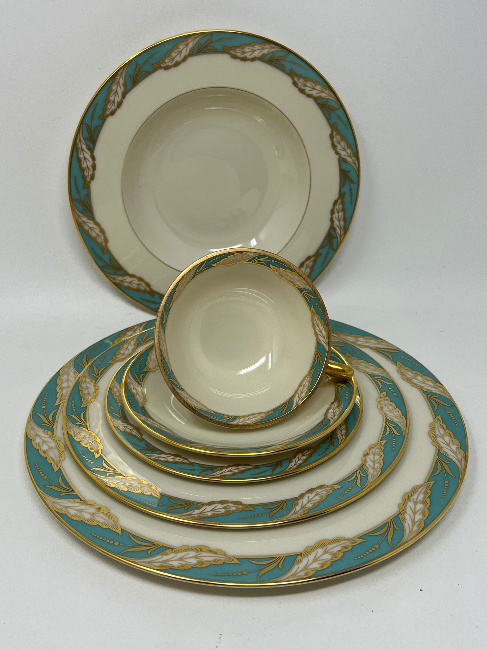 6pc Lenox "Bellevue Sea Green" China Place Setting (1 of 8)