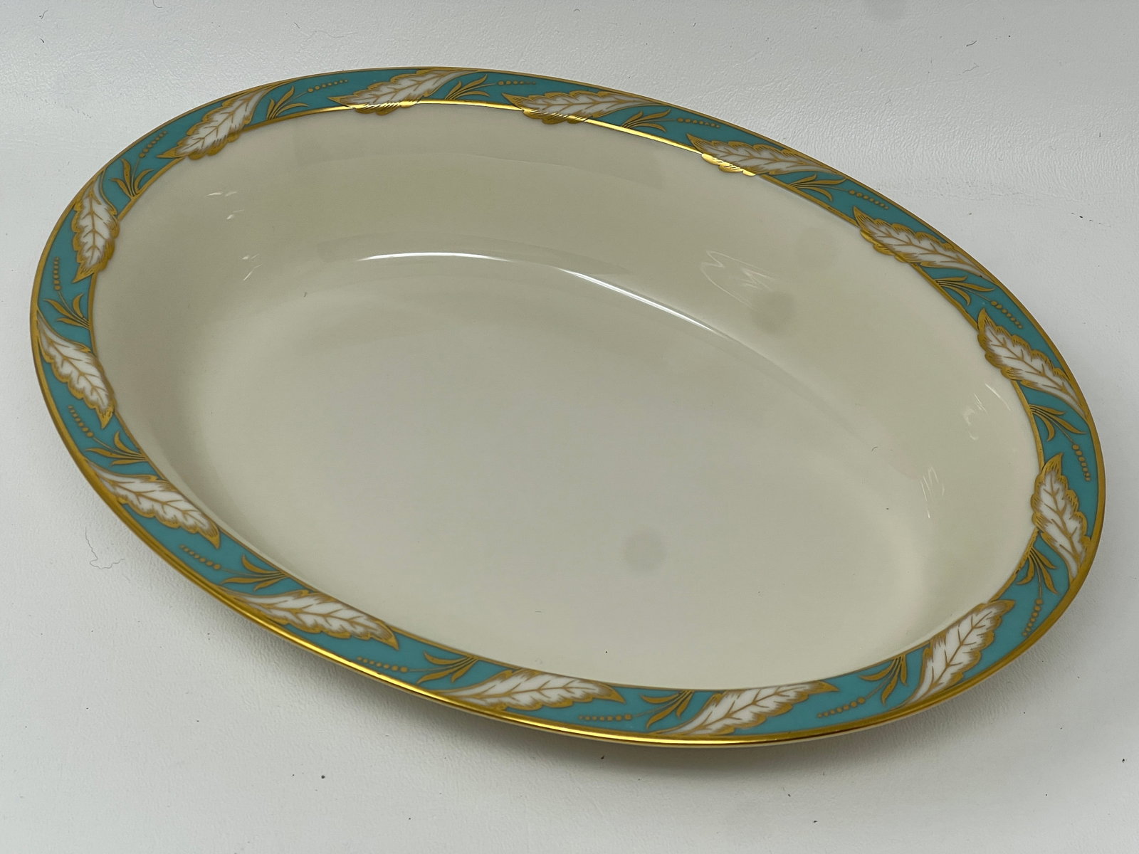 Lenox "Bellevue Sea Green" Oval Vegetable Serving Bowl: In great condition, very little gold flame wear
