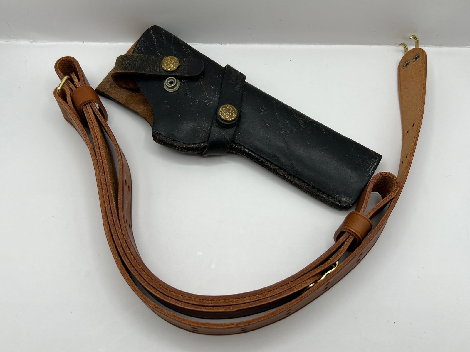 Vintage Black Leather Gun Pistol Holster: Appears to have slight moisture damage