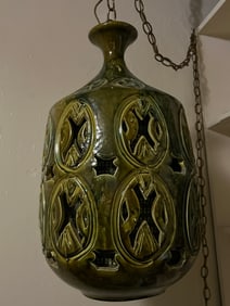 Midcentury Italian Pottery Table Lamp w Wood Base