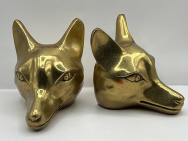 Pair of Heavy Brass Fox Head Book Ends Bookends