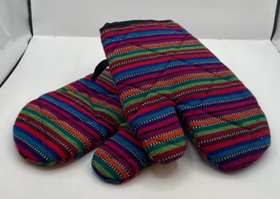 Pair of Striped Oven Mitts